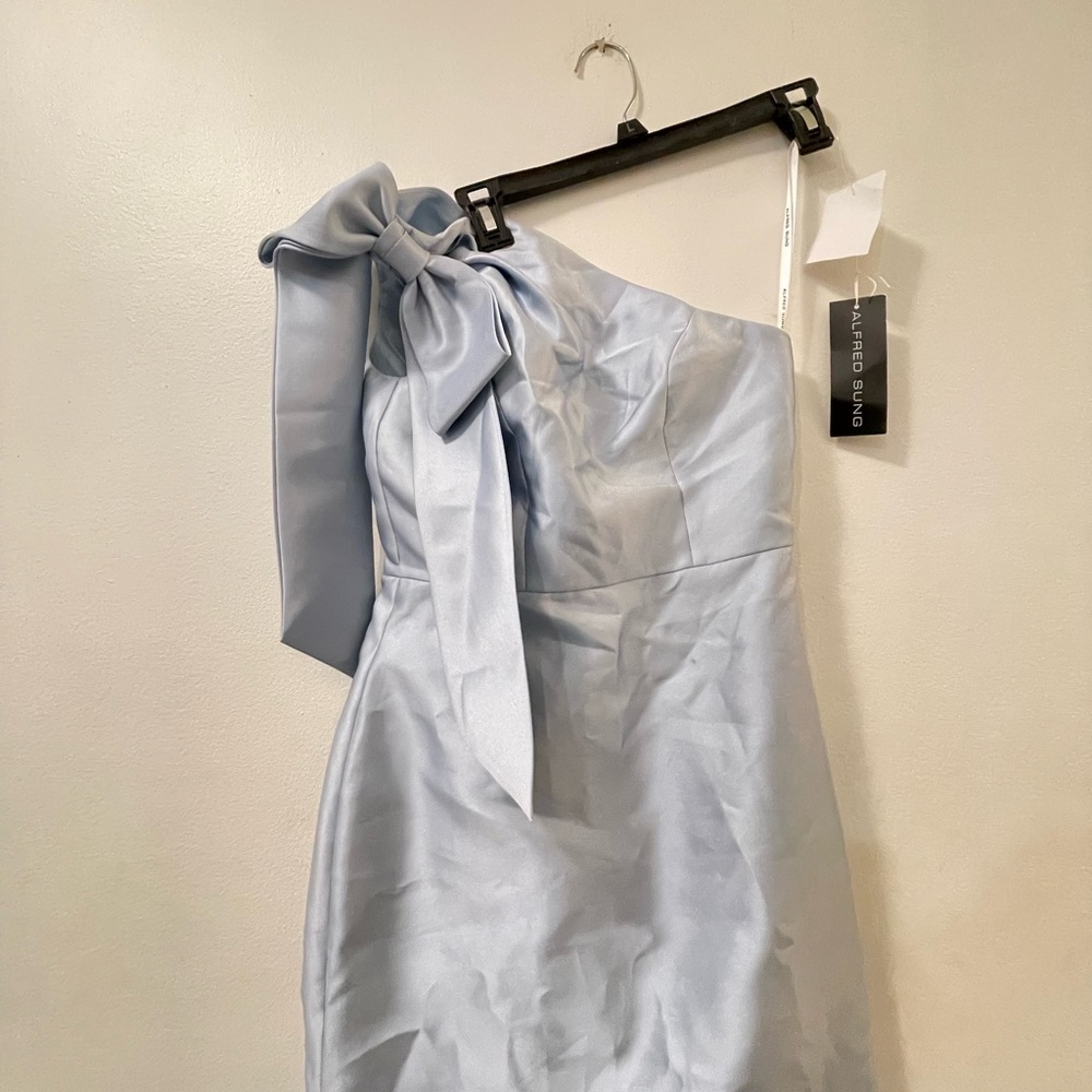 ALFRED SUNG Light Blue One-Shoulder Dress NEW - Picture 2 of 10
